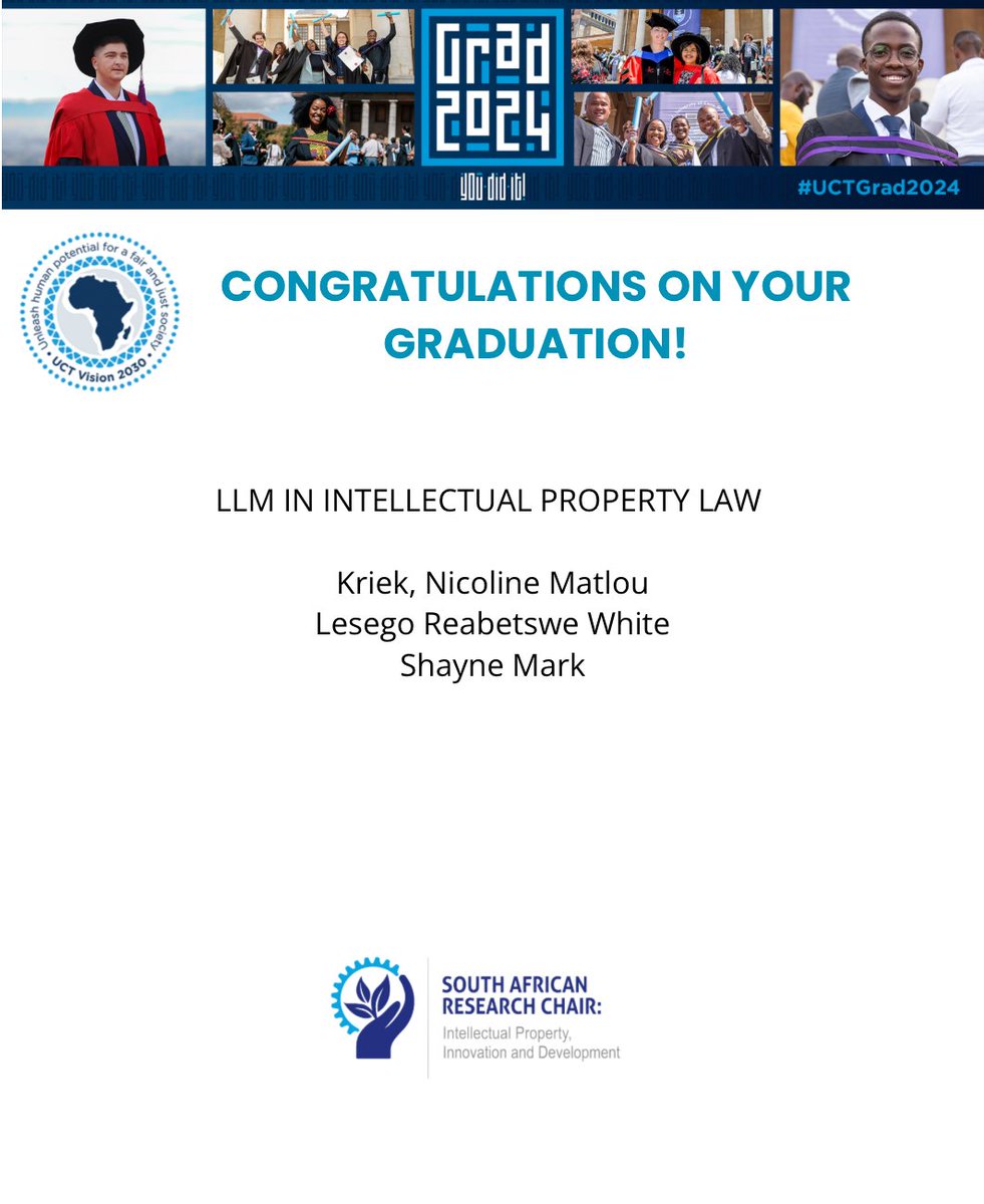 Congratulations! Today we celebrate two PhDs  and four LLM students. We’re so inspired by their work. #UCTGRAD2024