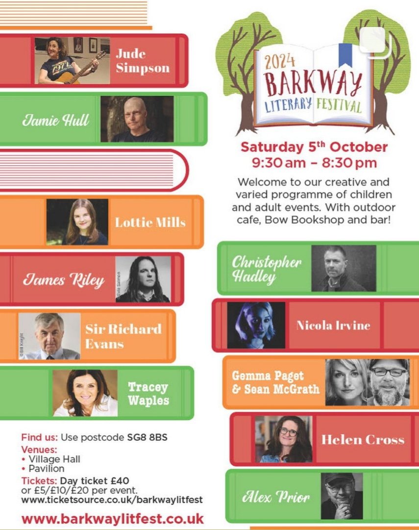 Just a month to go until the wonderful Barkway Literary Festival returns. Grab your tickets now. I'll be talking about Romans, dragon slayers and ways to the past at 7pm.