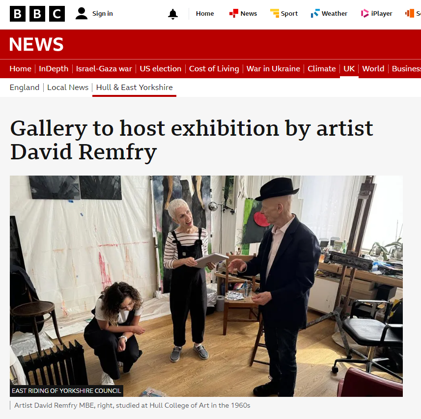 BevArtGallery's tweet photo. 🌟  Thank you @BBCNews   🌟 

#retrospective #davidremfry #researchtrip #artfund #jonathanruffercuratorialgrant #artstudio #MBE #royalacademy #hullcollegeofart #royalwatercoloursociety #2025 #spring2025 #newexhibition #intheworks 
 #excitingplans #beverleyartgallery https://t.co/9E55UdZ970