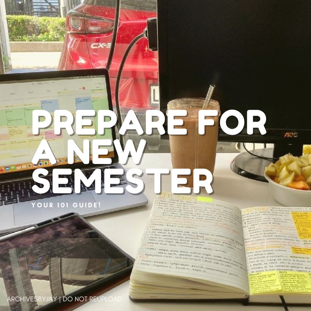 💻 一 Prepare for a new semester:

Let's get ready for the new semester by setting goals, organizing your materials, and planning your schedule. A little prep now makes a BIG difference later!

#studytwt #studytwtph #studying
