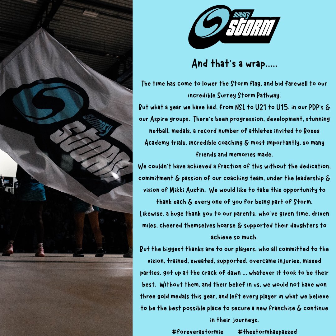 SurreyStormNPL's tweet photo. And that’s a wrap Storm Fam … can’t wait to see what you all go on to achieve … #proudcoach #netball #npl #foreverAstormie #endofanera #thestormhaspassed #theend https://t.co/Qcc5URWRC8