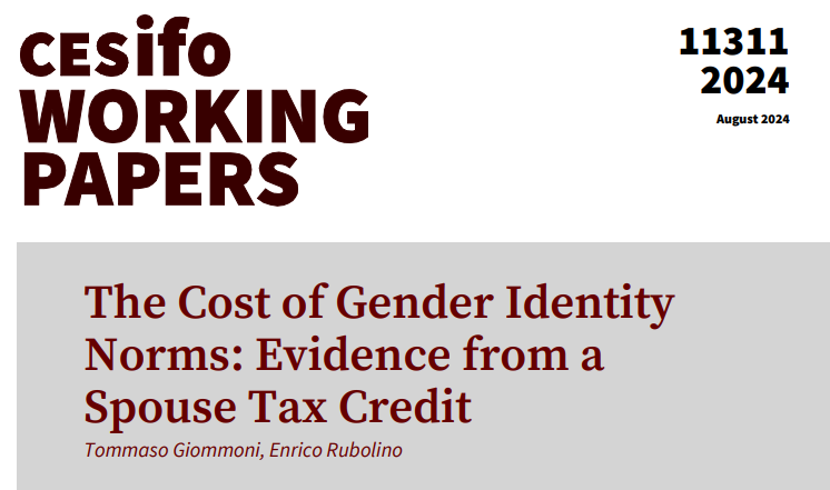 The Cost of Gender Identity Norms: Evidence from a Spouse Tax Credit |<a href="/T_Giommoni/">Tommaso Giommoni</a>  @enrico_rubolino 
#econtwitter 
cesifo.org/en/publication…