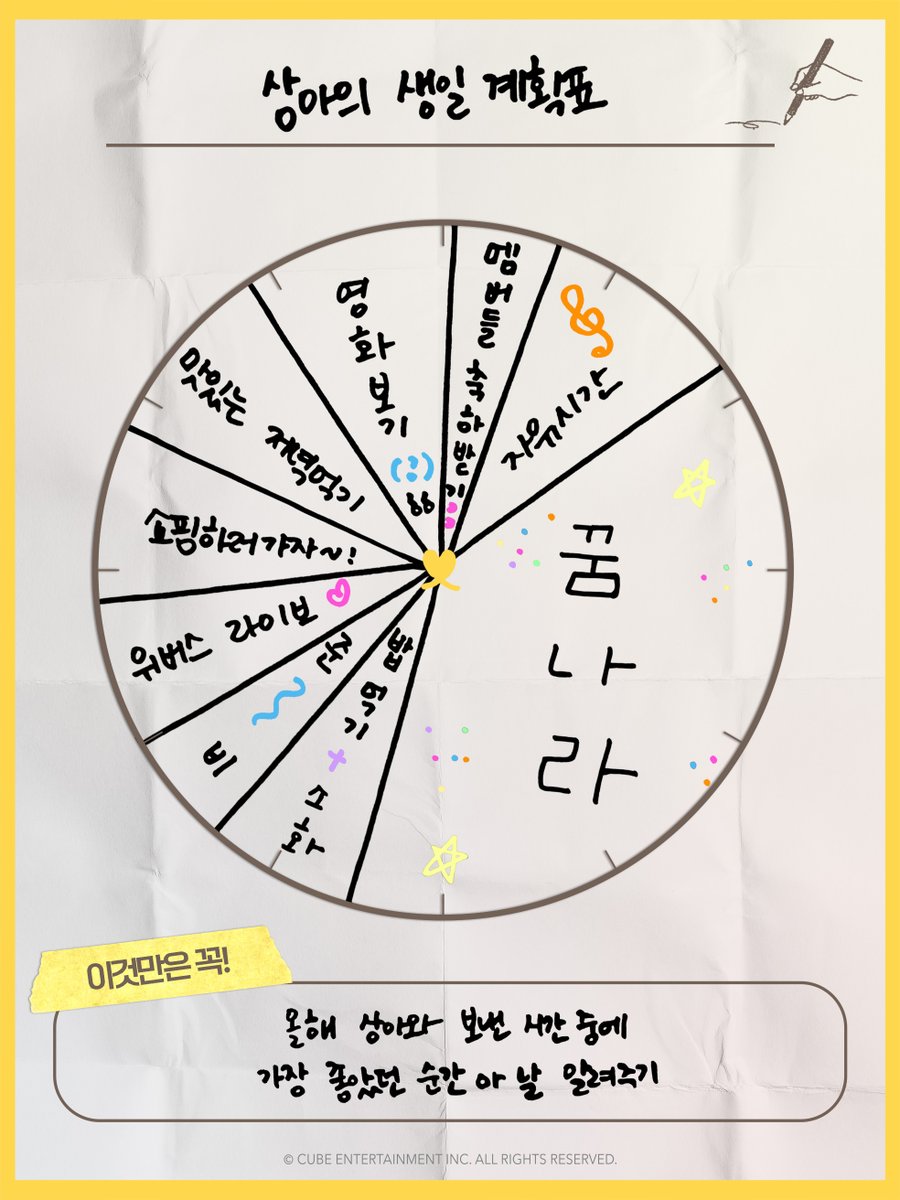 CUBE_LIGHTSUM's tweet photo. 🎂 SANGAH's BIRTHDAY PLAN 🗓 

상아의 생일 계획표가 도착했습니다!
상아의 생일에 함께하는 순간을 해시태그와 함께 공유해 주세요 💝

#HAPPY_SANGAH_DAY
#LIGHTSUM #라잇썸 
#SANGAH #상아  
#오늘은_상아땅_DAY https://t.co/MSfkMPsUtT