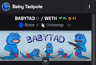 Baby Tad (@babytadbase) on Twitter photo #7 on <a href="/dexscreener/">DEX Screener</a> now
Socials just updated.
LFG 🚀
#basememecoins #basememes #BasedPepe #basedbrett #BasedTeddy #memecoin #MemeCoinSeason2024 #memecoin2024 #7 on <a href="/dexscreener/">DEX Screener</a> now
Socials just updated.
LFG 🚀
#basememecoins #basememes #BasedPepe #basedbrett #BasedTeddy #memecoin #MemeCoinSeason2024 #memecoin2024