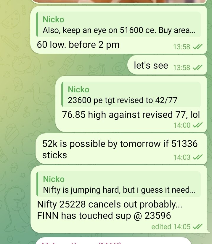 TheDojiWiz's tweet photo. #nifty #banknifty #cnxfinance #finnity
Finally finn does 23820++
What a day!! Traded both sides, but missed on huge profits
23700 ce given at 9 went past tgts to 200++
51600 ce @ 60 to 198, wow.
Tgts 250/300 https://t.co/SU8xnWmkBu