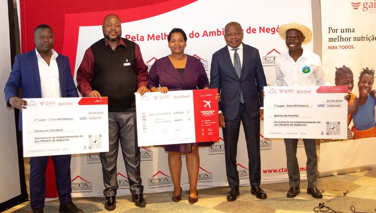 CTA &amp; SBNMOZ Award Prizes to Mozambican Companies, Winners of the 4th Edition of NutriDeal

SBNMOZ  &amp; the Confederation of Economic Associations of Mozambique (CTA) awarded prizes today to the SMEs that won the SUN pitch competition in the 4th edition of NutriDeal.