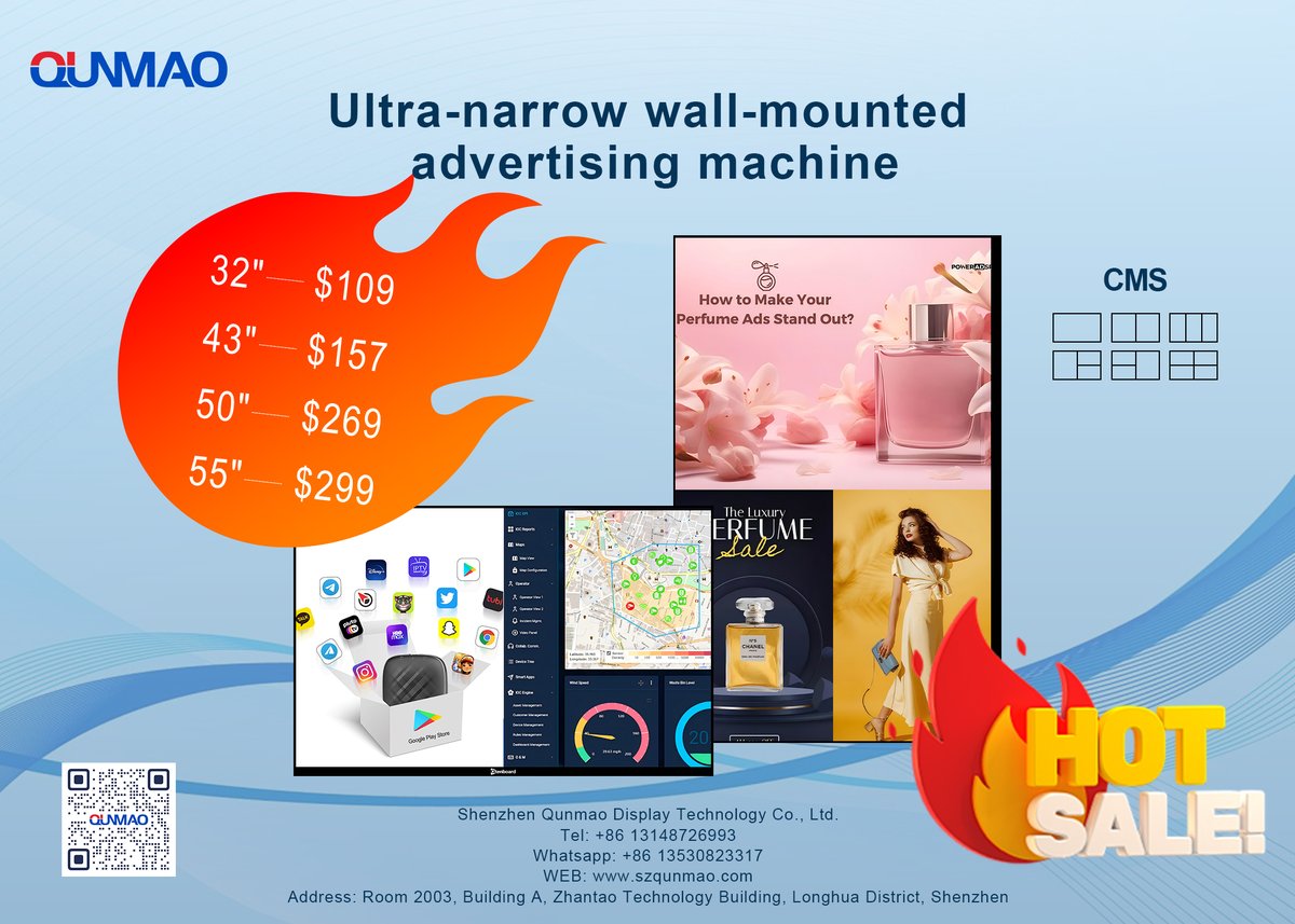 MonaQunmao's tweet image. Special price for Ultra-narrow wall-mounted advertising display!!! 💖💖💖
32'': $109
43'': $157
50'': $269
55'': $299

#specialprice #digitalsignage #advertisingplayer #advertisingdisplay