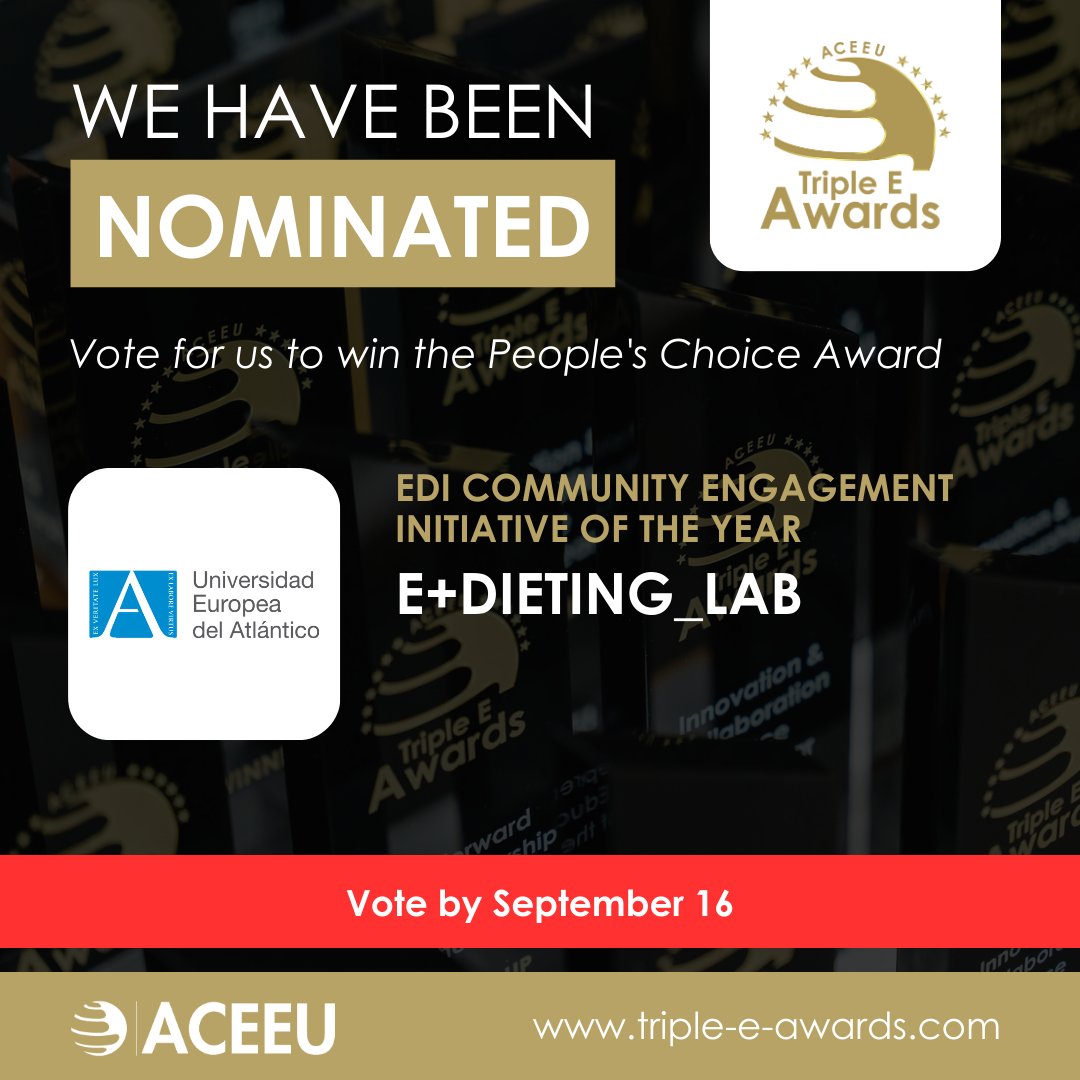 DietingLab's tweet image. The E+DIETing_LAB project, finalist of the ACEEU The Triple E Awards!
europe-africa2024.triple-e-awards.com/fin.../id/1004
The voter must enter an e-mail address in the voting field. After voting you will receive a confirmation email which you will need to click on. 
#EDietingLab #ErasmusPlus
