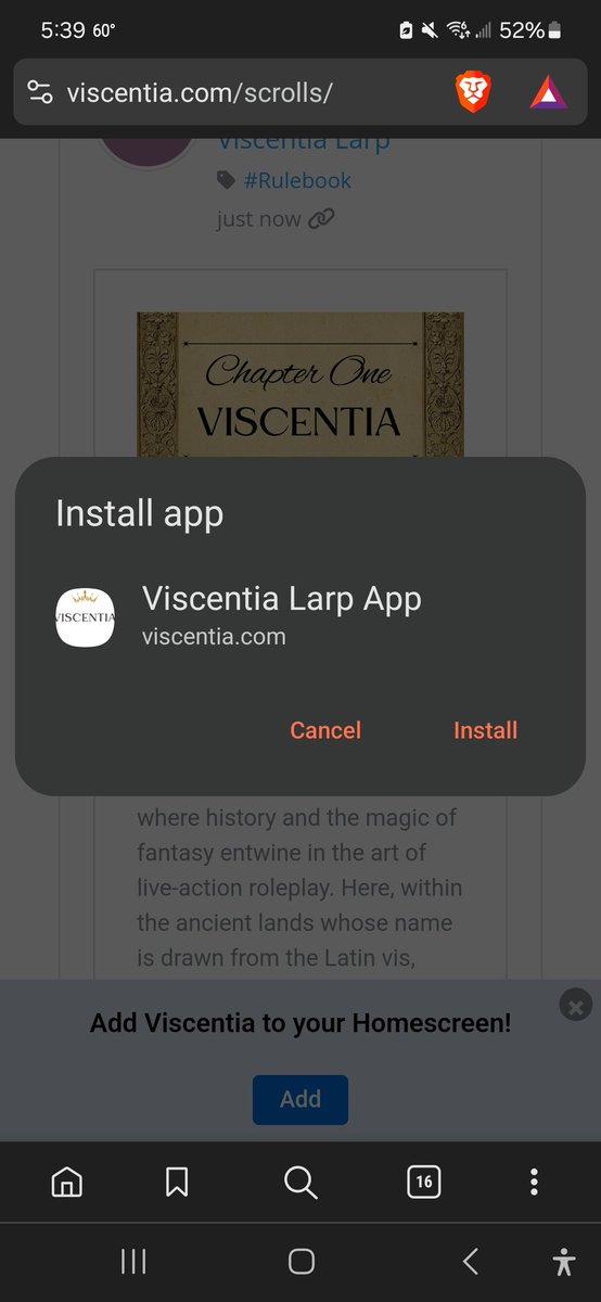 viscentialarp's tweet photo. Web app installed! We're making our larp site as interactive as possible for android, Apple, PC, and Mac. Each rulebook section will feature a video explaining and demonstrating all abilities, actions, and roleplay. https://t.co/maPMrNsnOV