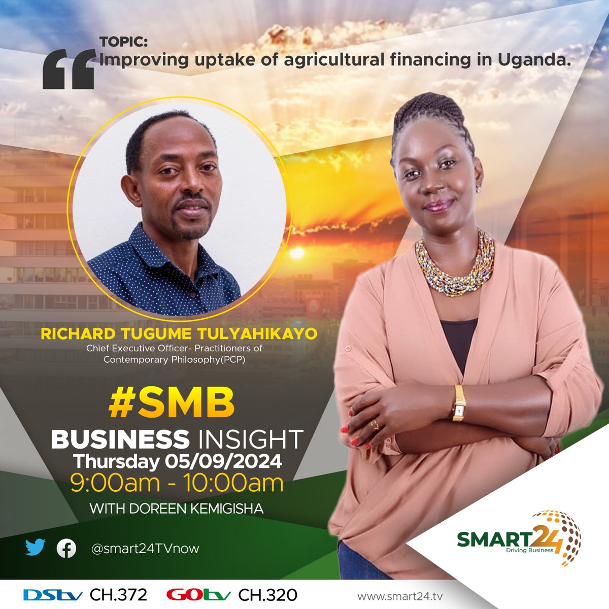 PractitionersP's tweet photo. This Thursday 5th Sept 2024, from 0900 Hrs to 1000 Hrs, on Smart 24Tv, (channel 372 on DSTV & 320 on GoTv), I will be sharing my thoughts on how to improve the uptake of Agricultural financing in UGANDA. 
The discussion will cover the challenges and their causes, current interventions and their limitations, and finally proposed solutions and execution. 
@Smart24TVnow
@dbakakem 
@Jackie_Davis06