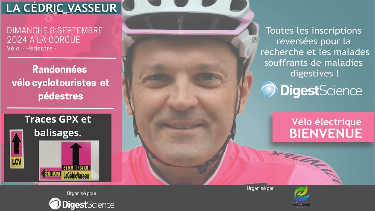 digestscience's tweet image. 🎉 Rejoignez-nous pour La  Cédric Vasseur 2024 ! 🚴‍♂️🚶‍♀️08/09/2024 La Gorgue @cedvasseur 
3 randonnées velo : 28 , 60  et 105 km 
2  pédestres : 7  et 14,5 km
📍 Parcours fléchés et trace GPX envoyée aux inscrits !
🕒 Inscriptions jusqu’au samedi 7 sept 23h00 lacedricvasseur.fr