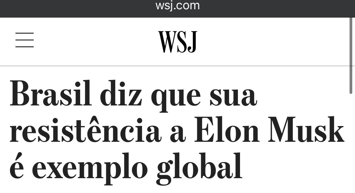 lordivan22's tweet photo. Brasil 🇧🇷: “A Justiça brasileira pode ter dado um importante sinal de que o mundo não é obrigado a aguentar o vale tudo de extrema-direita do Elon Musk só porque ele é rico”, afirmou Lula, em declaração à CNN Brasil.
Declaração repercutiu no jornal americano, “Wall Street journal”