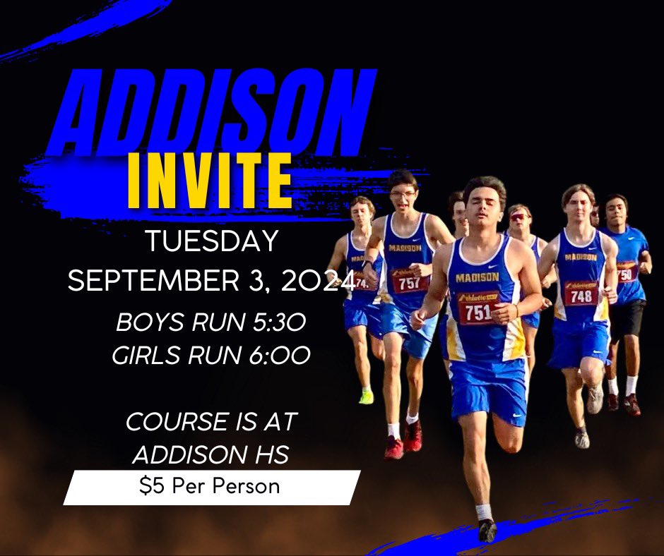 Goodluck to our cross country teams as they compete in the Addison Invite today.