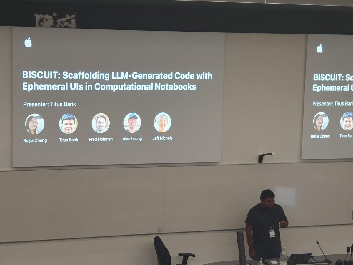 vlhcc's tweet image. Titus Barik from Apple is discussing their work -- BISCUIT: Scaffolding LLM-Generated Code with Ephemeral UIs in Computational Notebooks.   #VLHCC2024 #ResearchTrack #SessionOne
