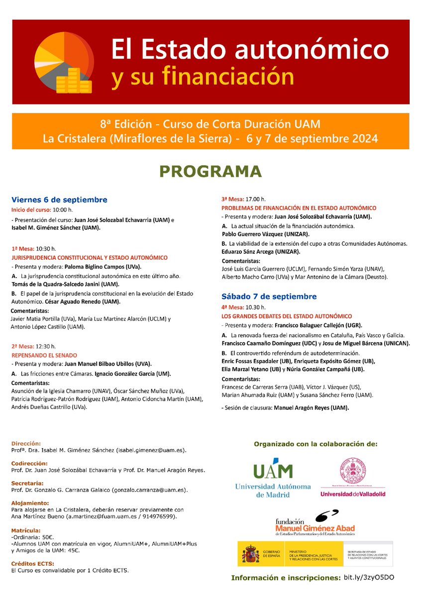 UvaConst's tweet image. ¡Comenzamos el año académico! Y como siempre lo hacemos con el curso sobre el Estado Autonómico de la @UAM_Madrid y @Fundacion_MGA en la Residencia de La Cristalera en el que colaboramos. ¡Aún hay plazas disponibles!