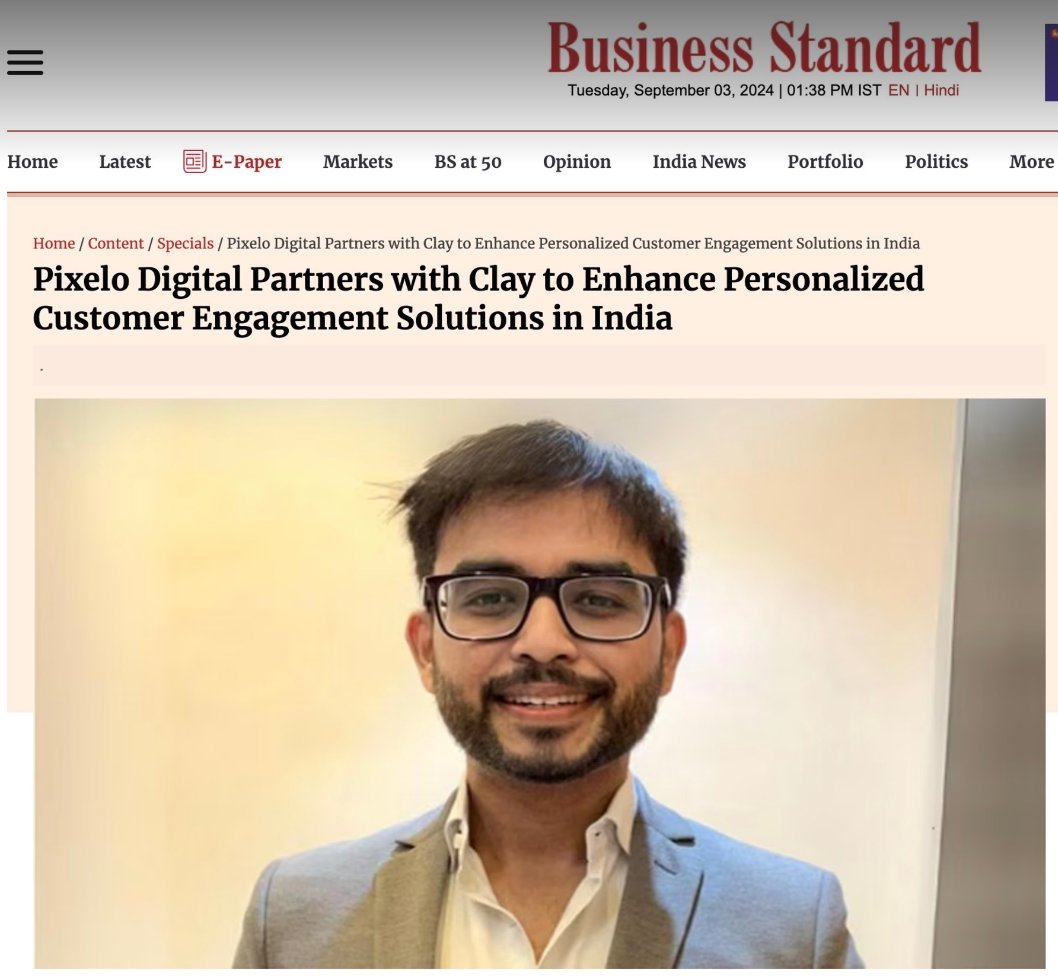 PixeloDigital's tweet photo. Read about our partnership feature with Clay! [One of only three Clay partners in India] 
This collaboration with a leader in data-driven solutions with over 100,000 users, marks a strategic step toward enhanced customer engagement.
Know more: https://t.co/tgk09t5GDI
#Partnership https://t.co/aqATXyVLMN