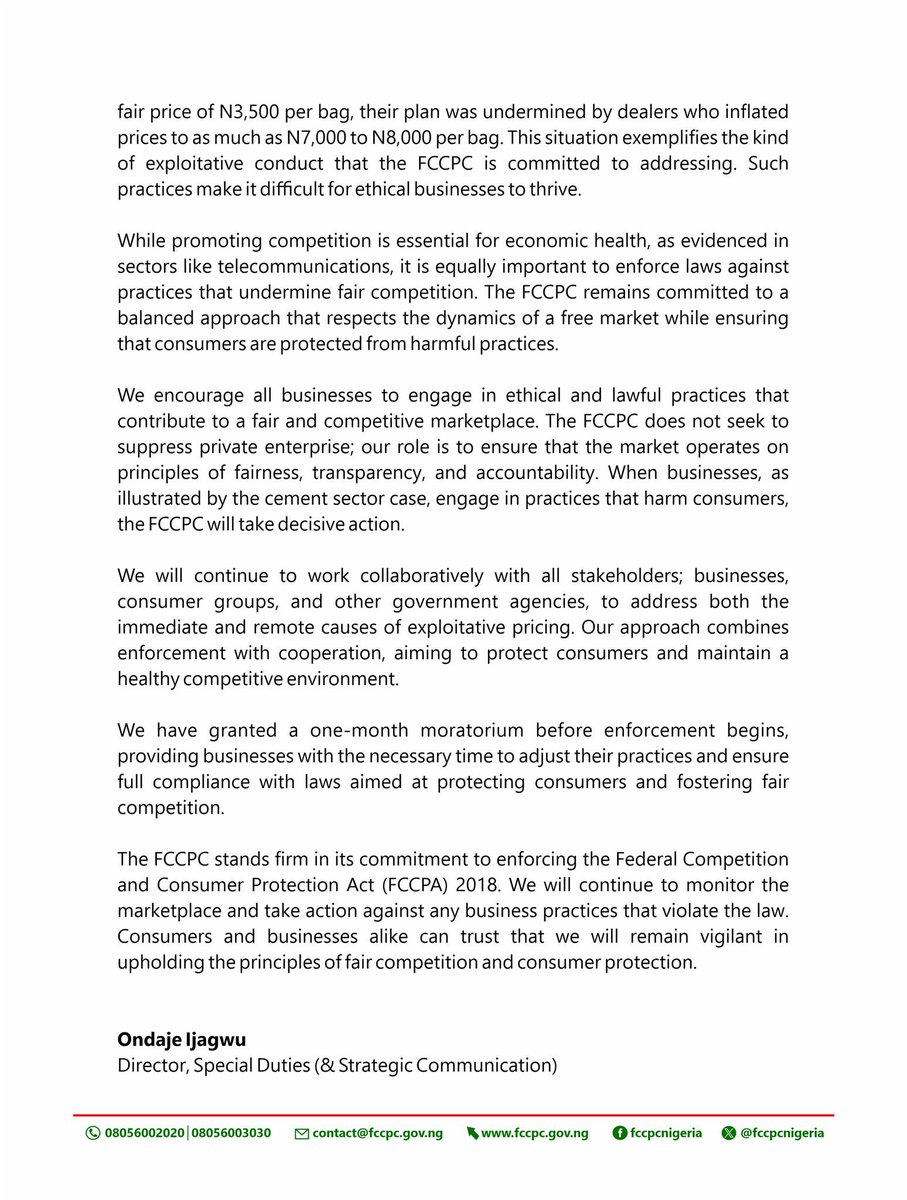 jo_comms's tweet image. TRACKING AFRICA

The FCCPC&apos;s response to the organized private sector&apos;s remarks regarding price control and the deadline for lowering market prices

#FCCPC #FuelPrice #Nigeria #MarketPrice #Jocomms