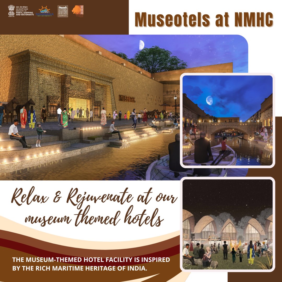 NMHC_Lothal's tweet photo. Museotels at NMHC: Relax &amp; Rejuvenate at our Musuem Themed Hotels, Coming Soon! 🏛

Get ready to experience a one-of-a-kind stay at Museotel, a hotel with a museum theme that draws inspiration from India's rich maritime history. Situated within the NMHC.

@shipmin_india @ASI https://t.co/5hjBLw03LU