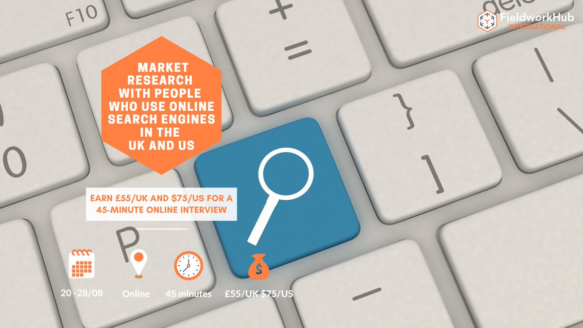 MyFieldworkHub's tweet photo. Paid research on online search engines with people over 18 in the UK and US!  
💻WHAT: 45-minute online interview  
📍WHERE: UK &amp; USA 
🗓️WHEN: Tuesday 10th to Thursday 12th September
💰REWARD: £55/UK or $75/USA paid via gift card 
Link: https://t.co/O45G5Jv4oo https://t.co/bkxpYhf8nM