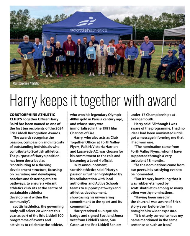 CorstorphineAAC's tweet photo. 📰🗞️ Headliner Harry

Our Club Together Officer’s @EricLiddell100 award win features in the latest edition of the Edinburgh Reporter, which is out now. https://t.co/KrsNRONQH7