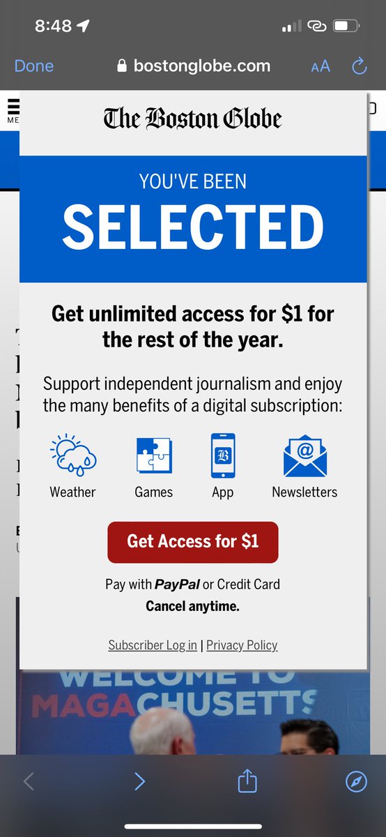 “You’ve been selected!” Reminds me of the good ol’ pop ups from the turn of the century, <a href="/BostonGlobe/">The Boston Globe</a>