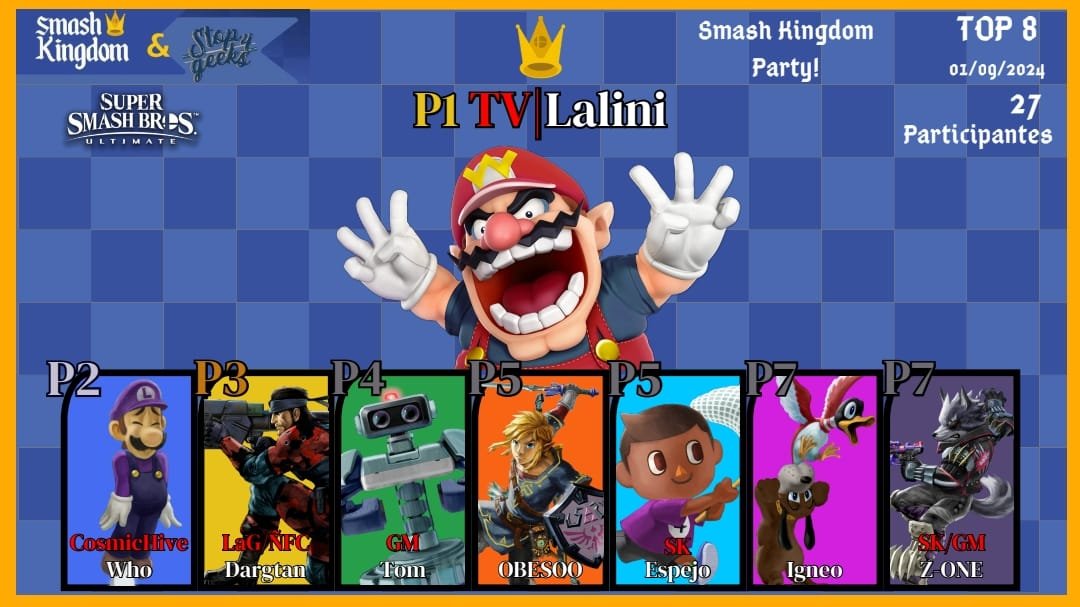 Top 8 del torneo Smash Kingdom Party, muchas gracias a todos los asistentes, esperen más torneos pronto