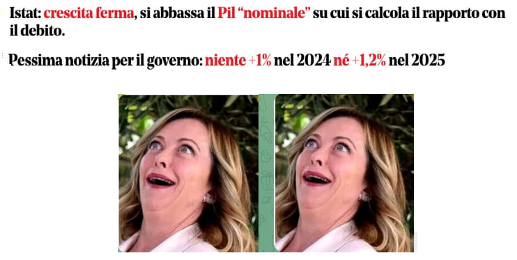 francotaratufo2's tweet photo. #omnibusla7 #agorarai
'A #Busciarda‼️
Solo #chiacchiereEdistintivo
Per un trimestre, in due anni di governo, che i dati sono appena positivi #Meloni ci descrive manco fossimo nel Paese del Bengodi.
Poi arrivano i numeri seri e....
👇👇👇 https://t.co/4WS9ZAaRb3