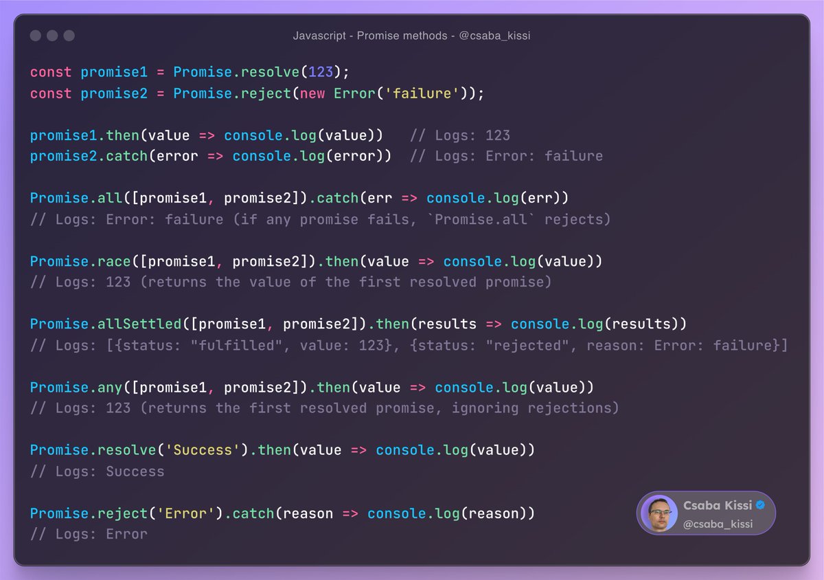 Javascript promise methods.