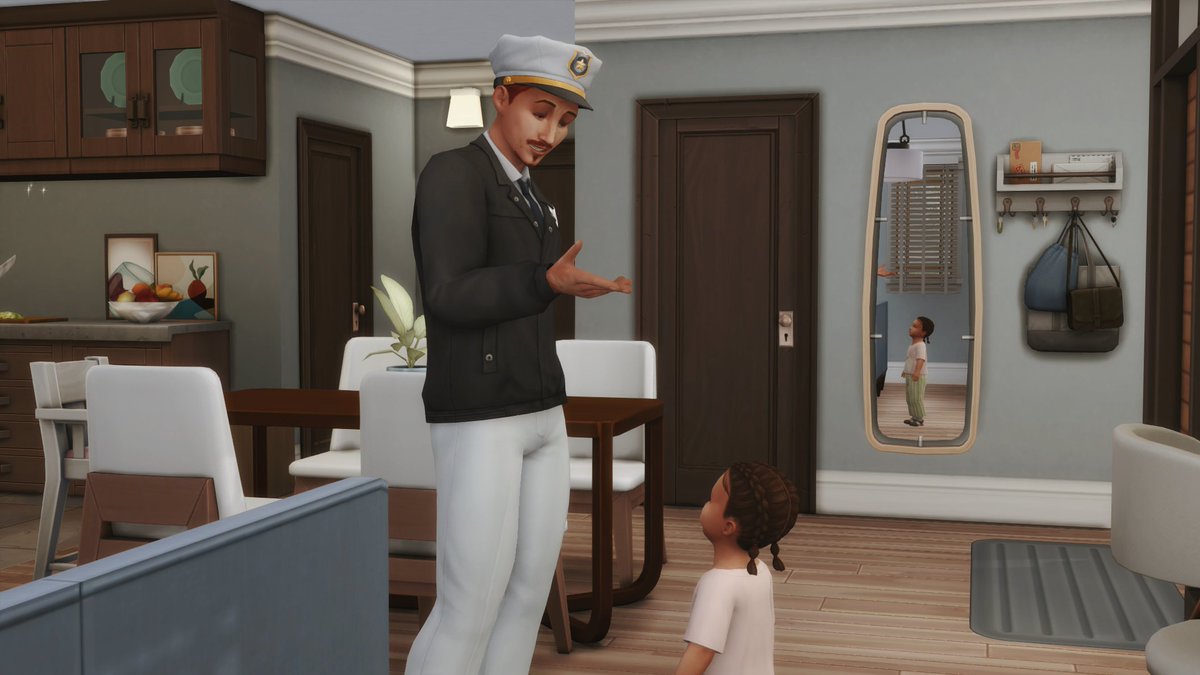 FrenchSimerToch's tweet photo. "Mom said daddy works a lot. Why you weren't there to bring me from school ?"

"Daddy has to run after the bad guys Rosie, otherwise who would put them to jail?"

"I want daddy at home *All the time*!"

#Sims4 #ShowUsYourSims https://t.co/0FIPSWlHMb