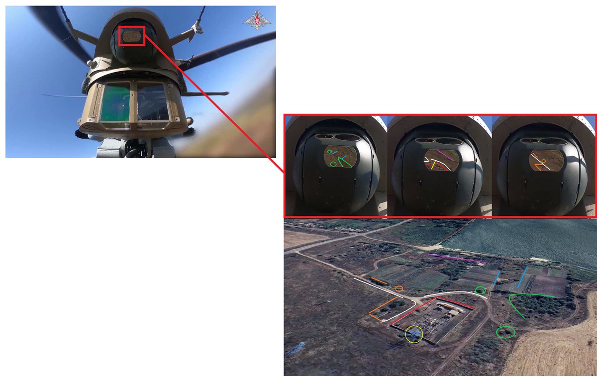 clashreport's tweet image. Top OSINT: Ukrainian volunteer EjShahid successfully identified the operating location of a Russian Mi-28 helicopter by analyzing the reflection in the SMS-550 pilot's turret. 

While Russian MoD claimed the helicopter was operating in Kursk region, EjShahid's findings revealed…