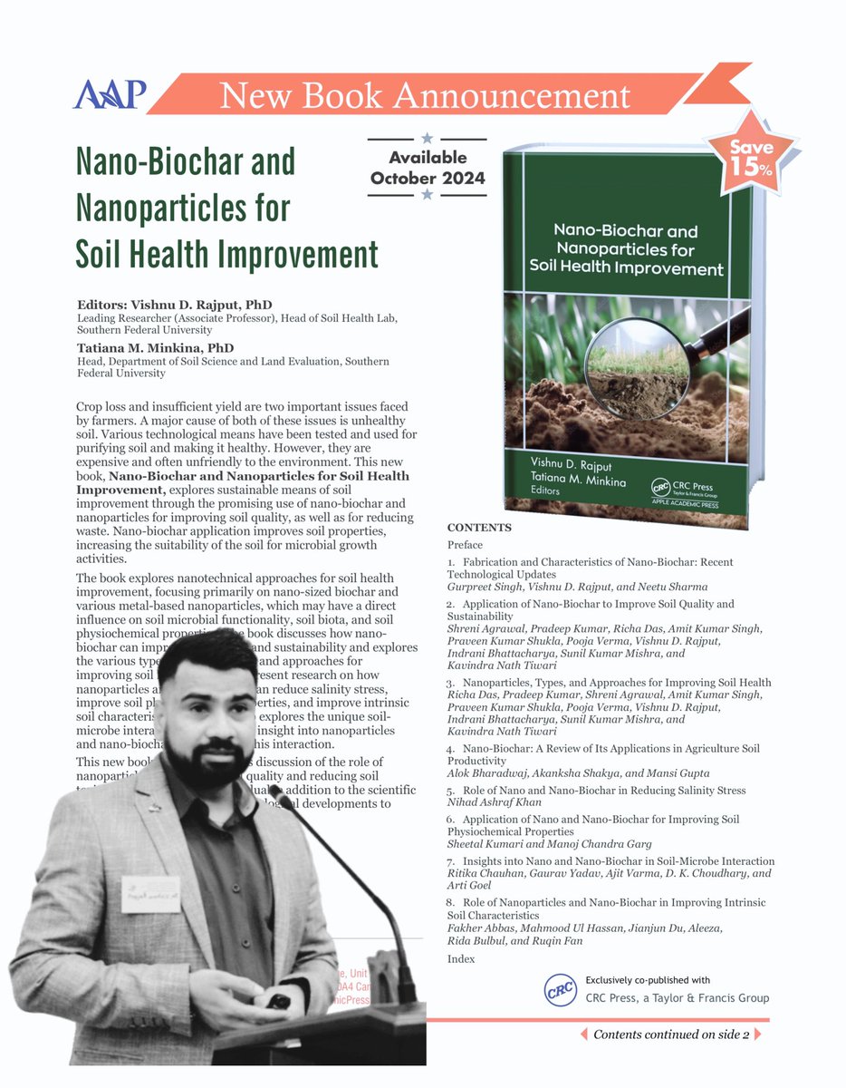 Sci4CommMan's tweet photo. Friends 🌾🌱🔬🇮🇳🤝🇷🇺💐🙏Read our new book #Nano_biochar and #Nanoparticles
This book explores approaches for #soil_health_improvement, focusing primarily on #nano_sized_biochar and various #metal_based nanoparticles, which may have a direct influence on #soil_microbial https://t.co/2iiNCUcp93