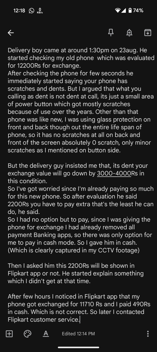 umeshsonii's tweet photo. #FlipkartScam #ScamAlert @flipkartsupport 

I recently purchased a new phone from @Flipkart with exchange of my Old Phone. But I've got scammed for ⚠️1710₹ by Delivery guy. 
I reported this to @Flipkart but Its been more than 10 days no updates.

Detailed information in image. https://t.co/l4Ak6MUJEP