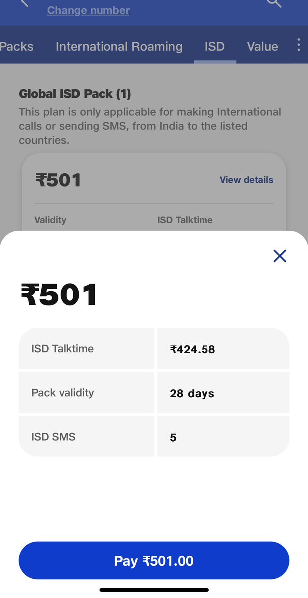 taubataubaa's tweet photo. MyJio UI is so bad. ISD call pack mentions only talk time and days of validity. What about call charges per minute? Same thing for International roaming. Charges are very opaque! @myjio_app @JioCare @reliancejio https://t.co/oS6oHT2Fqo