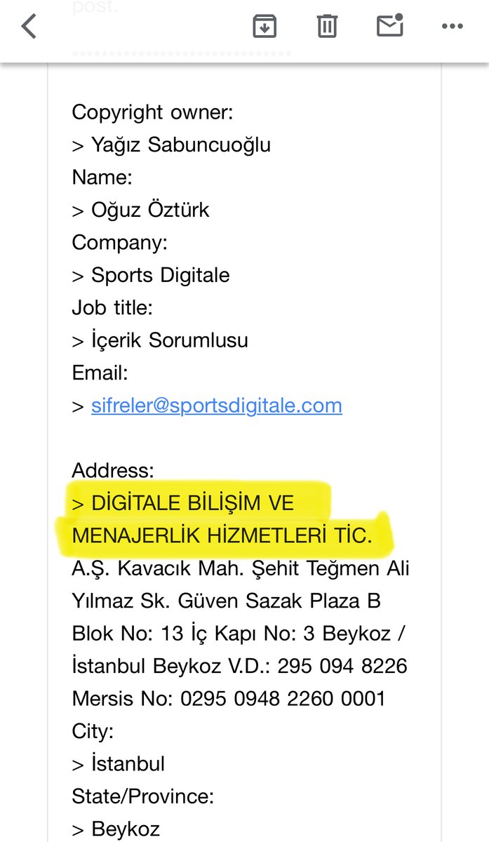 Sizden ilk defa yardım istiyorum:
Berge ve Amrabat gerçeklerini yazdığım ve çok paylaşılan bu tweet serisinden sonra tahmin ettiğim şey oldu ve SD MENAJERLİK HİZMETLERİ ŞİRKETİ videoları yüklediğim hesabı da telif şikâyeti ile kapattırdı.

Şikâyet eden şirketin İSMİNE BAKIN!

++