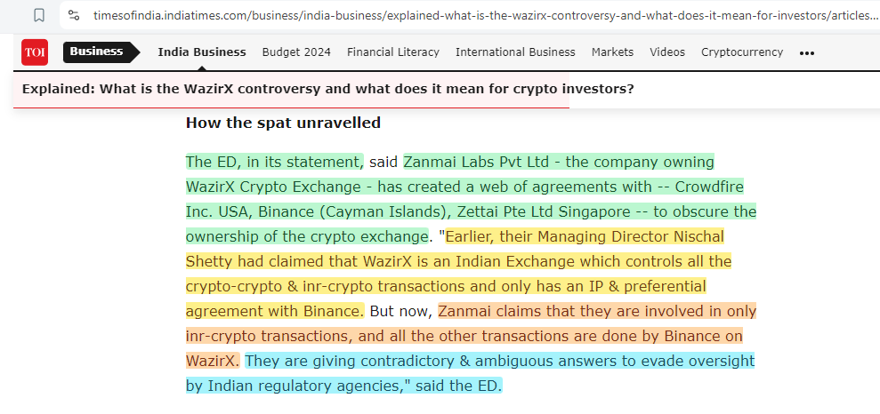 imvijaygir's tweet photo. Do you guys remember the @WazirXIndia 2022 scene when @dir_ed froze ₹64.67 crore from a director of Zenmai labs (owner of wazirx)?

I was doing some research and found something that we missed  in those days.

We all were thinking, where did this Zettai come into existence all of a sudden, everybody knew Zanmai owned wazirx.

Here is the twist. There were three agreements of ownership of wazirx :
 One for Crowdfire : Founded by @NischalShetty 
Second for Zettai : Founded by again Nischal Shetty
and Third @binance founded by @cz_binance .

It is quite interesting to think, why one company/crypto exchange would have ownership agreement with three companies.

Also, this might be the possible reason why CZ said Binance does not own Wazirx.

According to ED, this was done to misguide about the ownership of this crypto exchange.
1/3