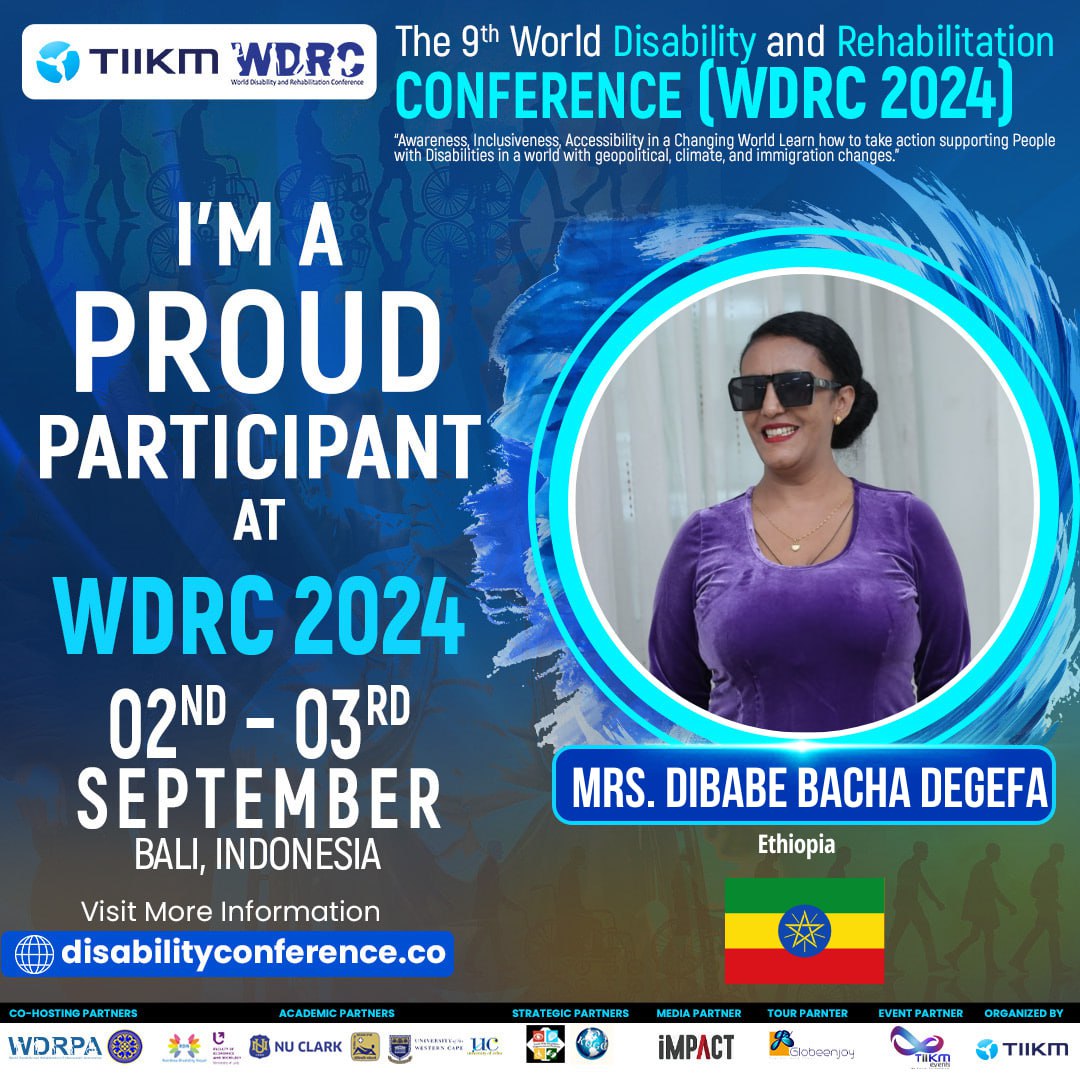 EWDNAethiopia's tweet photo. Happening Now! EWDNA is presenting at the 09th World Disability and Rehabilitation Conference 2024 (WDRC 2024), which is take place from the 02nd and 03rd of September 2024 in Bali, Indonesia  and Virtually. #WDRC2024 #WDRC #WorldDisability #tiikm #tiikmconferences #inclustion https://t.co/3iGkpa5ROy
