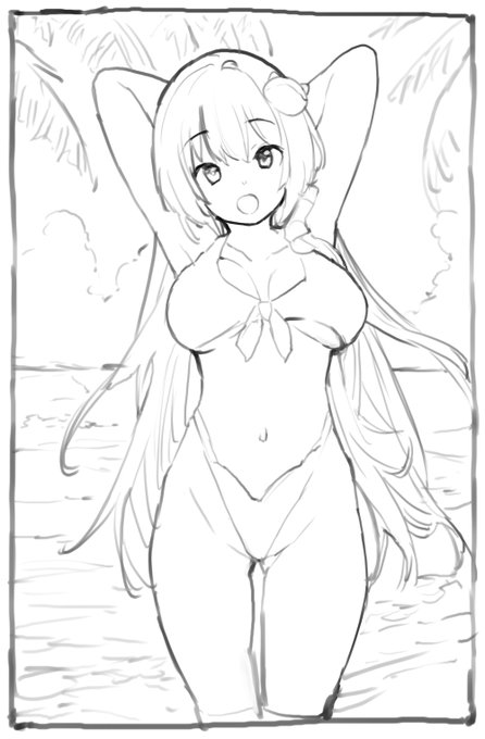 なんだか蒸し暑いので早苗の水着落書きを発信 