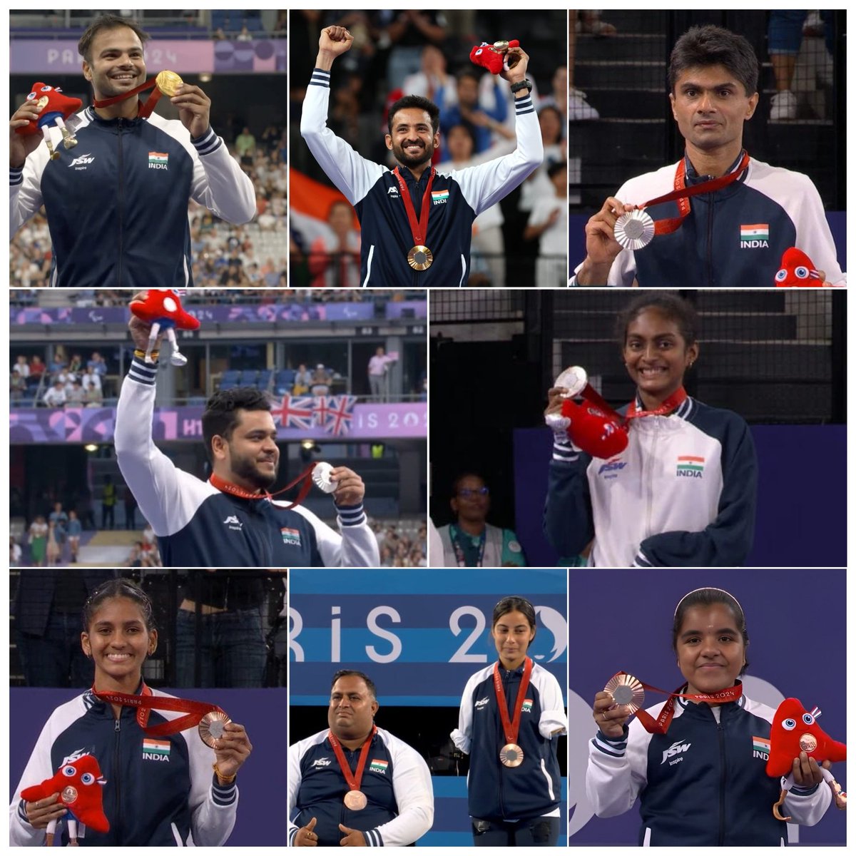 sachin_rt's tweet photo. 𝙈𝙚𝙙𝙖𝙡𝙨 𝙈𝙤𝙣𝙙𝙖𝙮! 🥇🥈🥉

What a historic day we had at the Paris Paralympics yesterday. Indians, across various sports, won 8 medals, including 2 golds, 3 silvers, and 3 bronzes.

Congratulations to all the winners who flew the Indian flag high, making it the most memorable day ever for India at the Paralympics.

#Paralympics