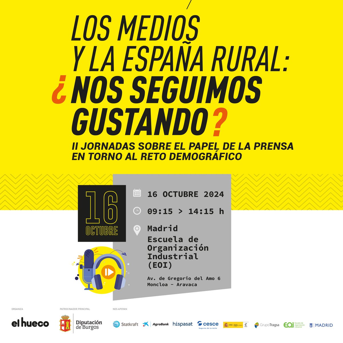 joaquinalcalde's tweet photo. 📆16 octubre: Los medios y la España Rural: ¿Nos seguimos gustando?
II Jornadas sobre la prensa y el reto demográfico
📍Salón de actos de la @eoi  - Madrid
👉Programa: https://t.co/Jn09tPS2Q8
👉Registro: https://t.co/QSr28mYO7c
+ info #Presura24 https://t.co/iC7Funszq7 https://t.co/ABNt73HgwH