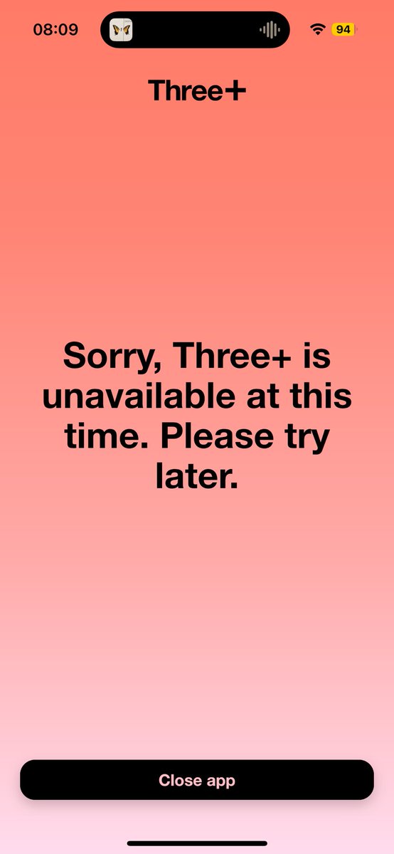 an0nuser1194's tweet photo. @ThreeUKsupport is there works going on with the app today? https://t.co/u0KvdVtHHu