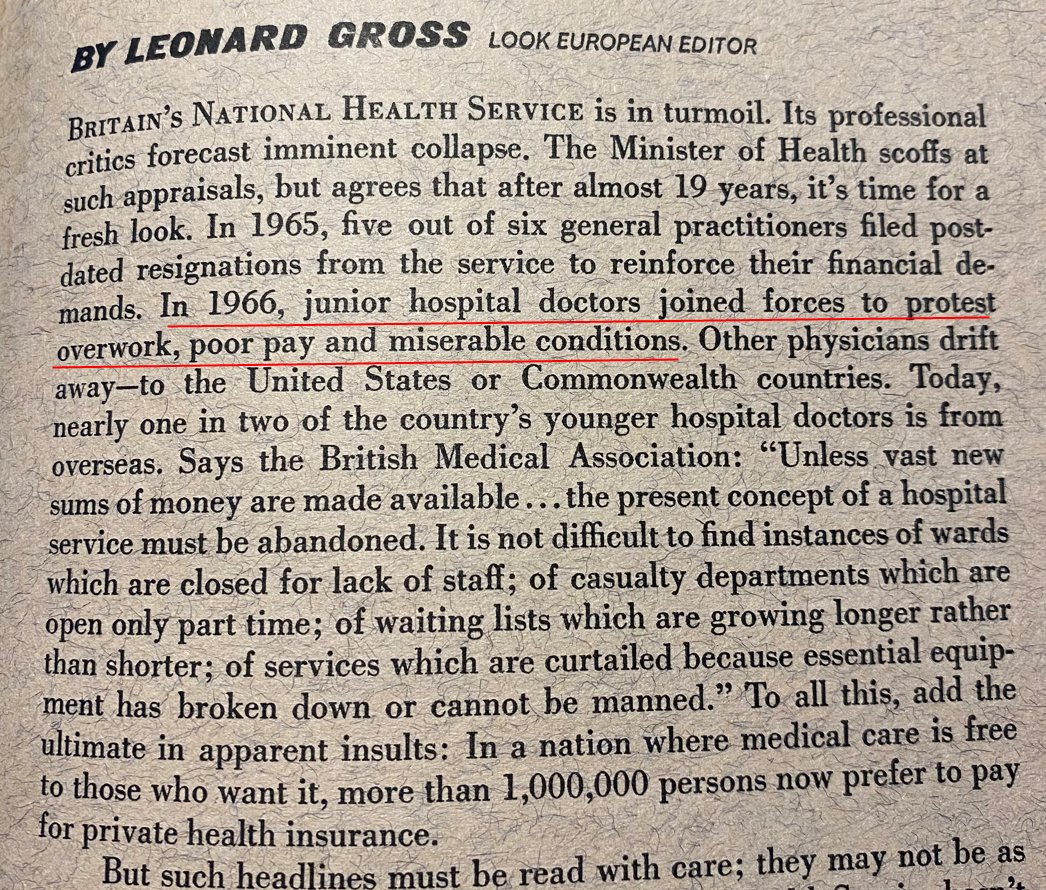 Clip from 1967 magazine describing the state of health care in the UK 🇬🇧.

Note how similar the struggles were to the current ones we read about online today.  

(see next page for the same thing - but describing the US 🇺🇸).
(1/2)