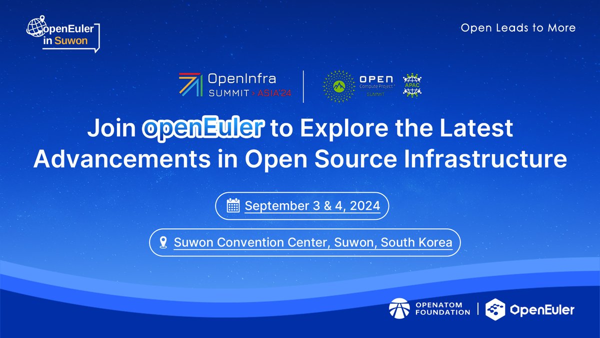 openEuler (@openeuler) on Twitter photo #OpenInfraSummit Asia 2024 is in full swing! 🤩#openEuler is here in #Suwon, ready to engage with the leading #opensource #software and #hardware communities and showcase our latest innovations in building full-scenario #operatingsystems.
<a href="/openinfradev/">OpenInfra Foundation</a> <a href="/OpenInfraSummit/">OpenInfra Summit</a> #OpenInfraSummit Asia 2024 is in full swing! 🤩#openEuler is here in #Suwon, ready to engage with the leading #opensource #software and #hardware communities and showcase our latest innovations in building full-scenario #operatingsystems.
<a href="/openinfradev/">OpenInfra Foundation</a> <a href="/OpenInfraSummit/">OpenInfra Summit</a>