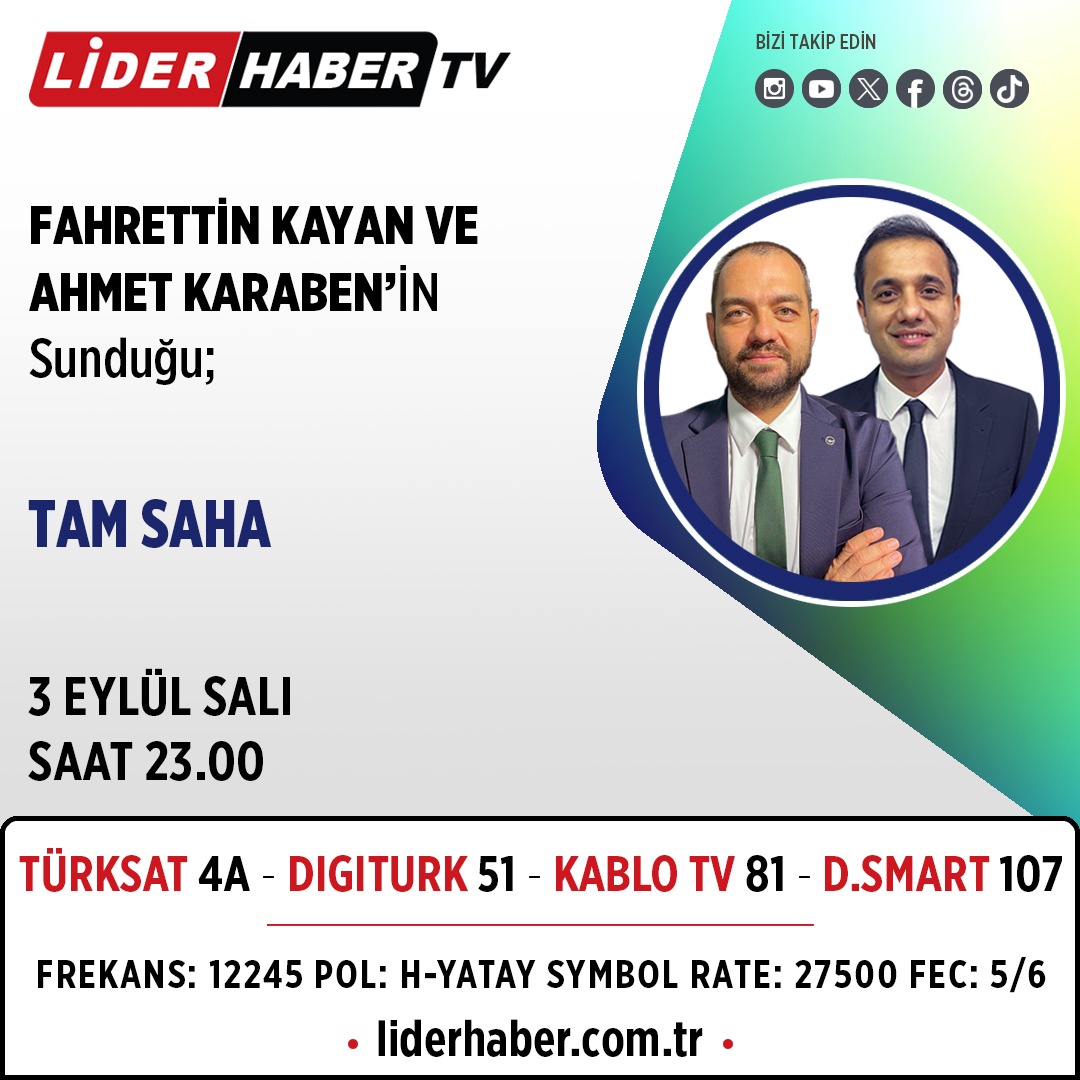 liderhabertv's tweet photo. Tam Saha, Fahrettin Kayan ve Ahmet Karaben'in sunumuyla Lider Haber'de
@KayanFahrettin @KarabenAhmet7
🗓 3 EYLÜL
⏱️ 23.00
📡 Lider Haber
#liderhaber #futbol #tamsaha #maç #keşfet https://t.co/78ITexwLF9