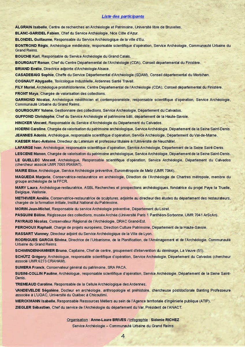 ANACT (@anact_officiel) on Twitter photo Les journées de l'Anact approchent. Cette année, elles auront lieu à Reims accueillies et organisées par nos collègues de <a href="/GrandReims/">Grand Reims</a>.
Elles auront comme thème l'Archéologie et ses métiers face aux enjeux climatiques et societaux.
Pensez à vous inscrire
anactarcheologie.com Les journées de l'Anact approchent. Cette année, elles auront lieu à Reims accueillies et organisées par nos collègues de <a href="/GrandReims/">Grand Reims</a>.
Elles auront comme thème l'Archéologie et ses métiers face aux enjeux climatiques et societaux.
Pensez à vous inscrire
anactarcheologie.com