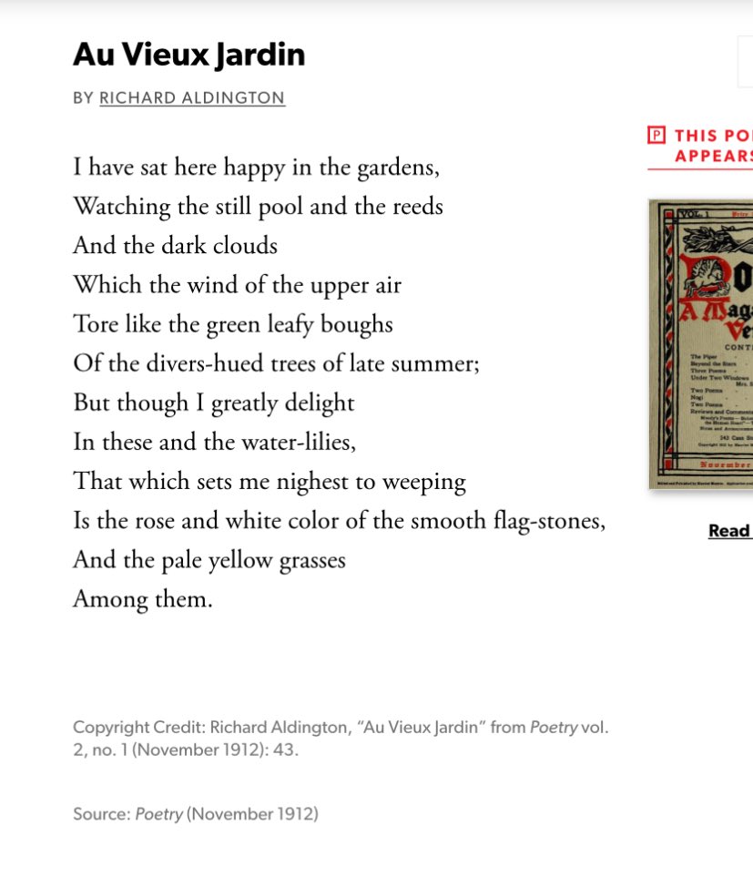 TopTweetTuesday's tweet photo. ‘Au Vieux Jardin’ by Richard Aldington.

#imagism #poetry #writing 

https://t.co/0rrT4vfK33 https://t.co/9gOGGtn7mh
