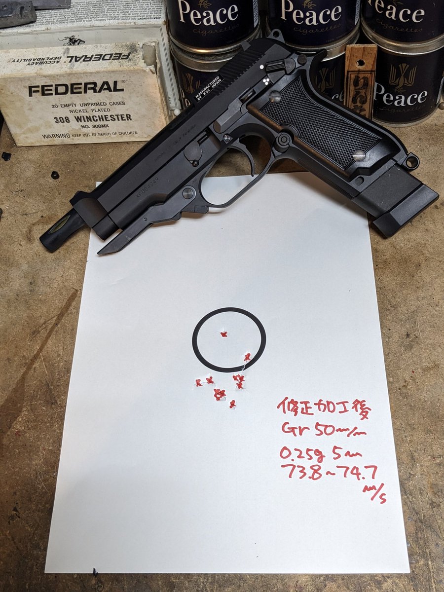 japanpride1888's tweet image. 先日購入のKSCの93RCo2に四重嵌合加工をしましたが急ぎ過ぎて仕上げがダメでしたので再加工してそれなりにキレイになりましたのでまた持って行ってお師匠様の判定を頂こうかと思います。
でもこんだけ時間掛けてたら仕事にはならないなぁ
もっと「早く綺麗に」だな。
#四重嵌合
#KSC
#93R
#Co2