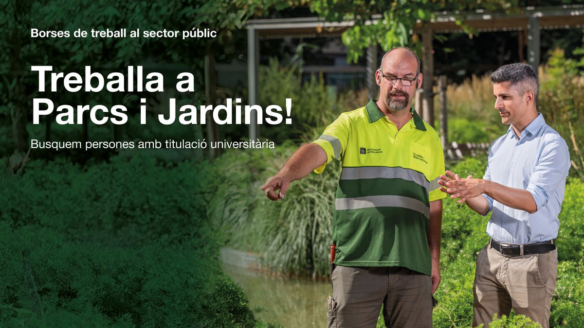 🆕 Nova convocatòria de borses de feina al sector públic.

🌳🌿 Vols treballar a Parcs i Jardins? Busquem persones amb perfil tècnic.

🗓️ Inscripcions obertes del 3 al 23 de setembre.

 ℹ️ Més informació: ajuntament.barcelona.cat/ecologiaurbana…
