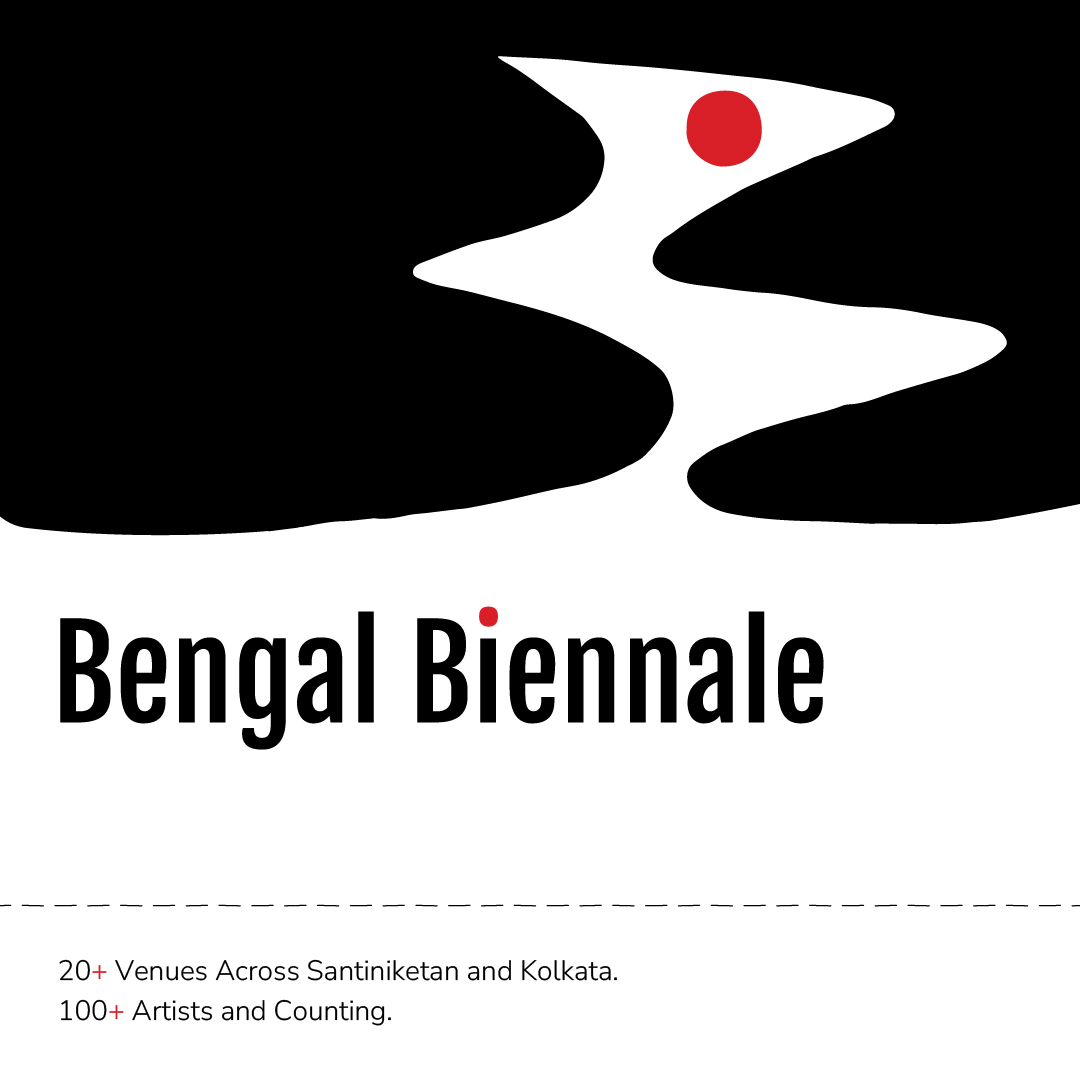 BengalBiennale's tweet photo. We are delighted to unveil the inaugural edition of Bengal Biennale, the largest arts festival of the region. 
Santiniketan (29 Nov- 22 Dec) and Kolkata (6 Dec - 5 Jan) will host exhibitions, installations, performances, walks and more - over 100 artists participating. https://t.co/z2Mv8ybgD3