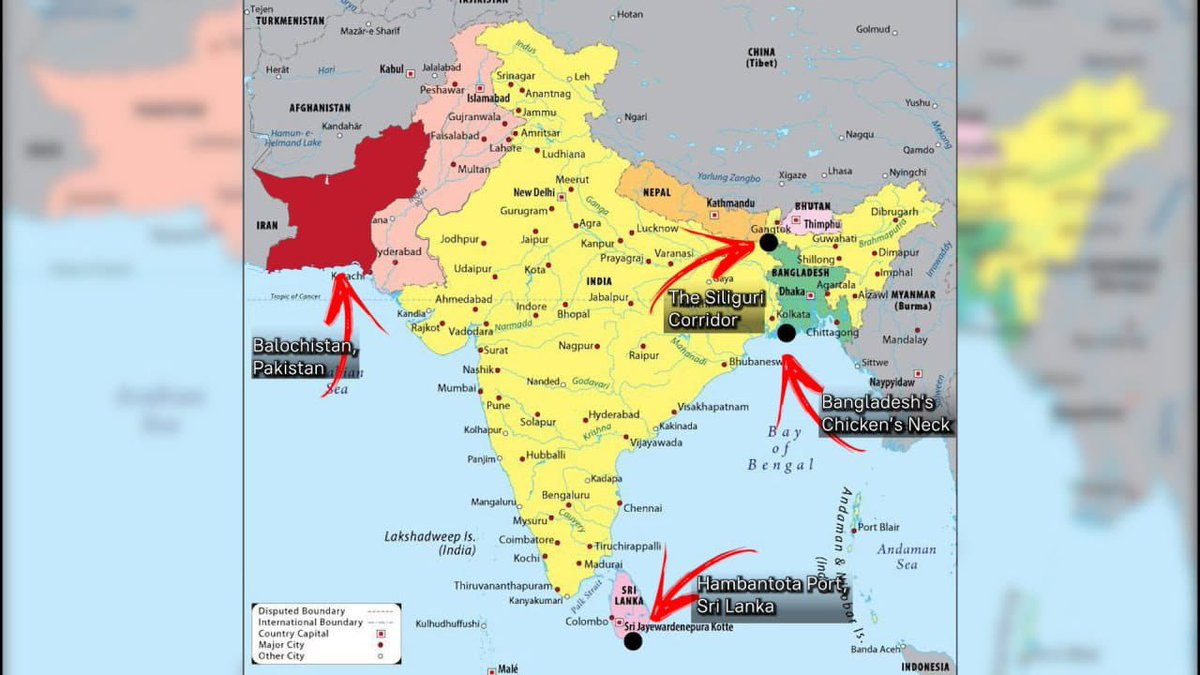 Dave_Gaur's tweet photo. GEOPOLITICALLY WEAK POINTS IN SOUTH ASIA:-
The Siliguri Corridor (#Chicken_Neck) Bharat ЁЯЗоЁЯЗ│
The Siliguri Corridor is a narrow strip of land just 17 km wide, connecting IndiaтАЩs north-eastern states to the rest of the country.
It borders Nepal, Bangladesh, and Bhutan.ЁЯСЗЁЯП╗ https://t.co/O6sxIjgtrU