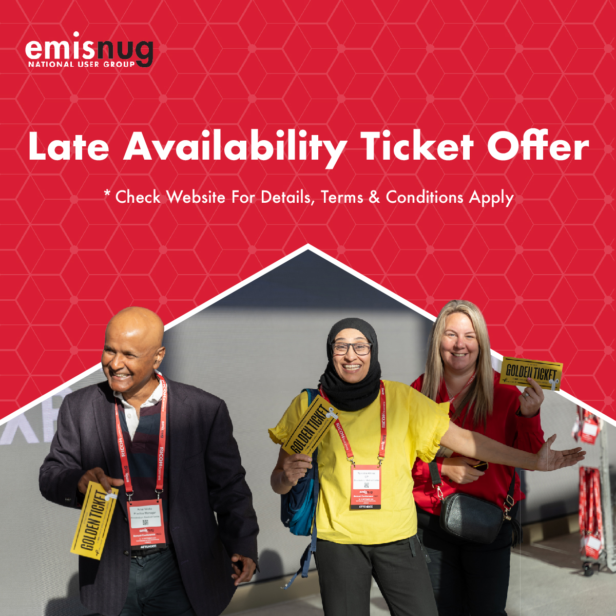 LAST FEW REMAINING TICKETS! 🚨

Just 10 days to go until the EMIS NUG annual conference and first ever awards! 

You can get your ticket on our late availability offer OR for multiple tickets see our DUO DEAL.

Be quick: …nug-conference2024.eventreference.com/main

#GP #EMISNUG2024 #healthcare